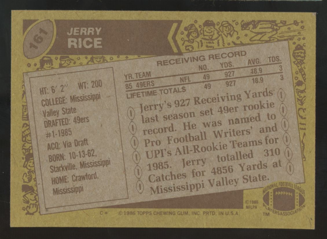 1986 Topps Jerry Rice RC #161 EX/MT "A"