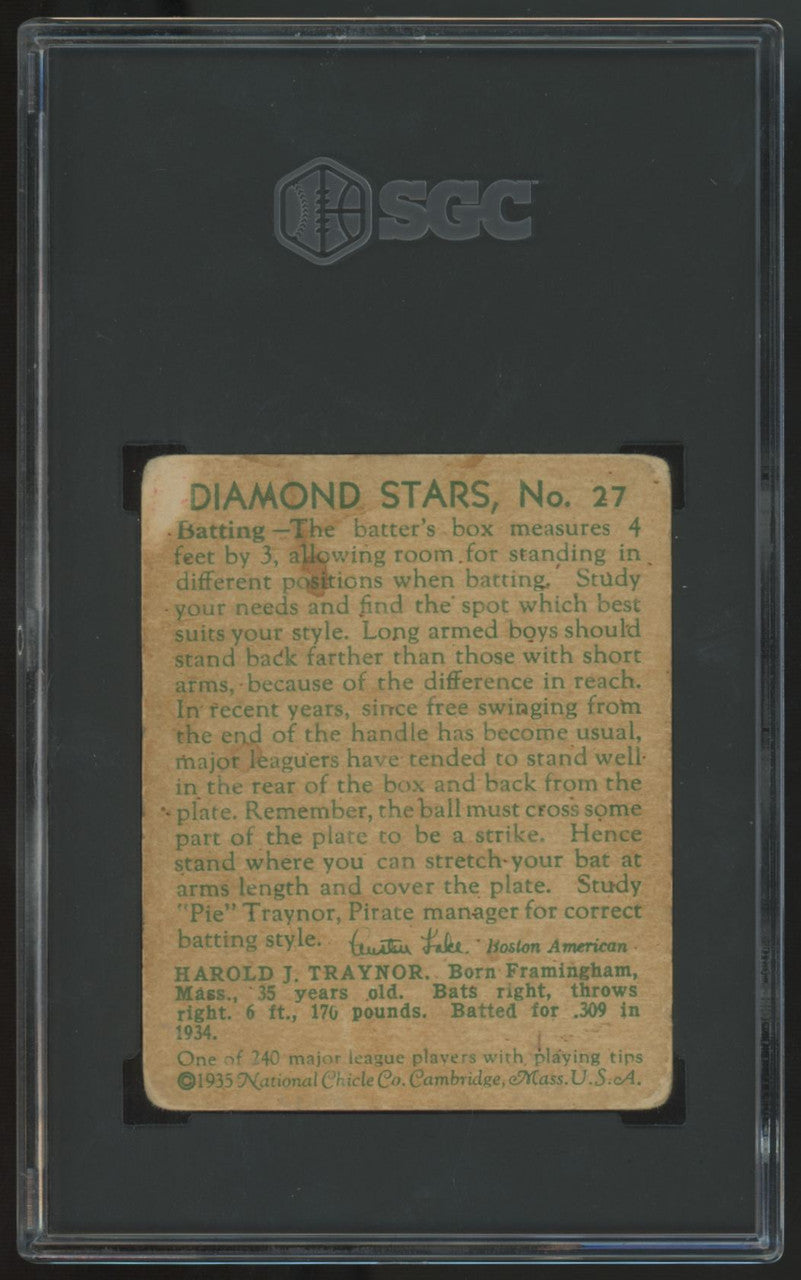 1934-36 National Chicle Diamond Stars Harold "Pie" Traynor #27 SGC 1