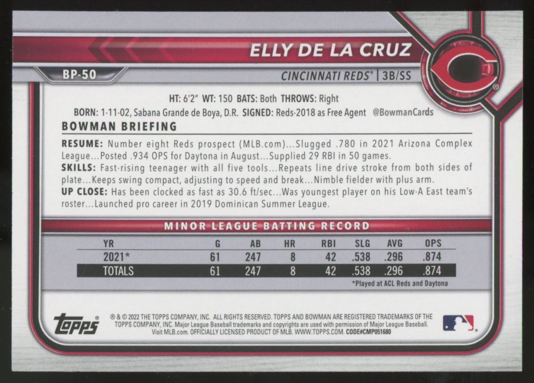 2022 Bowman 1st Elly De La Cruz RC NM-MT #BP-50