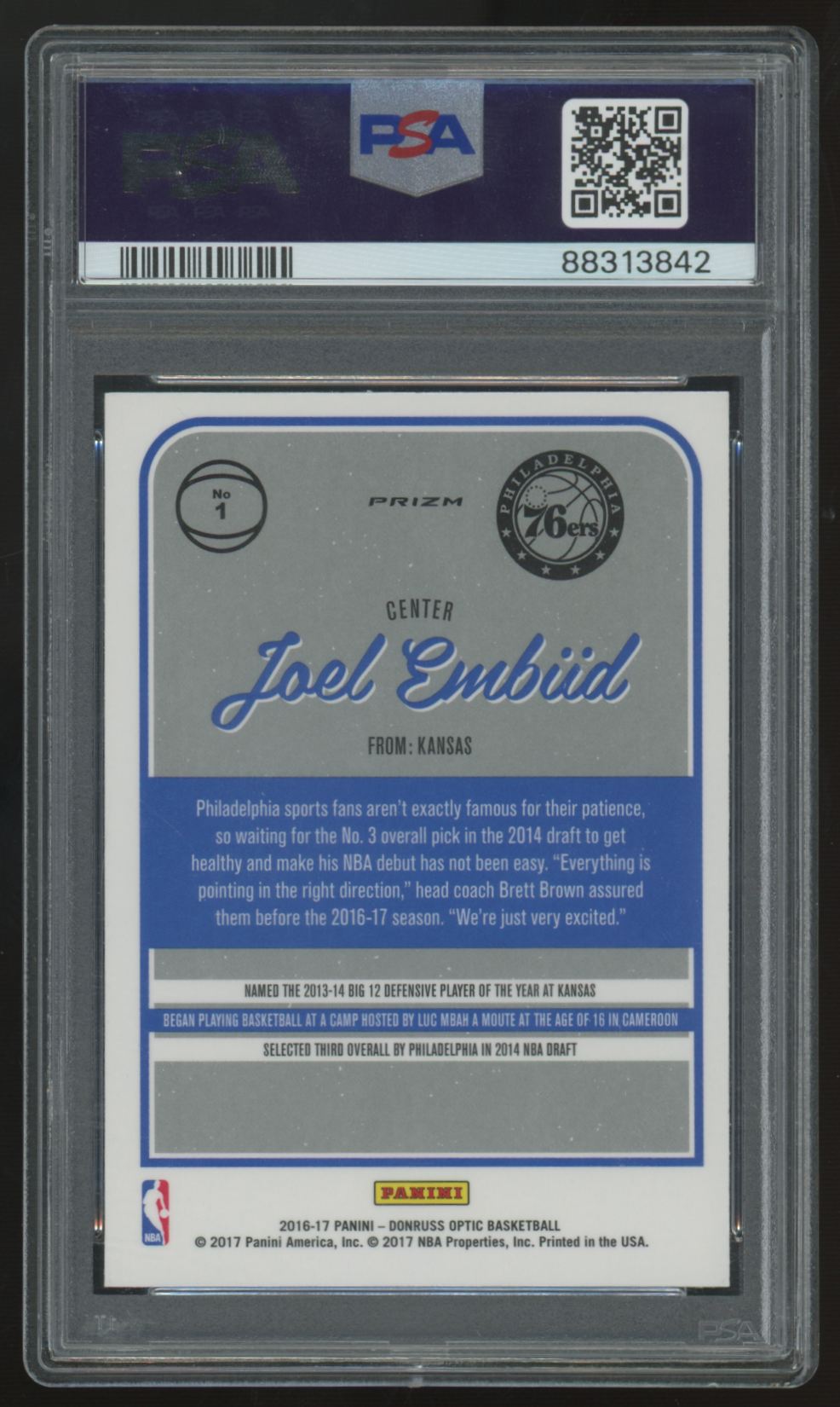 2016-17 Panini Donruss Optic Joel Embiid RC Purple #1 PSA 10