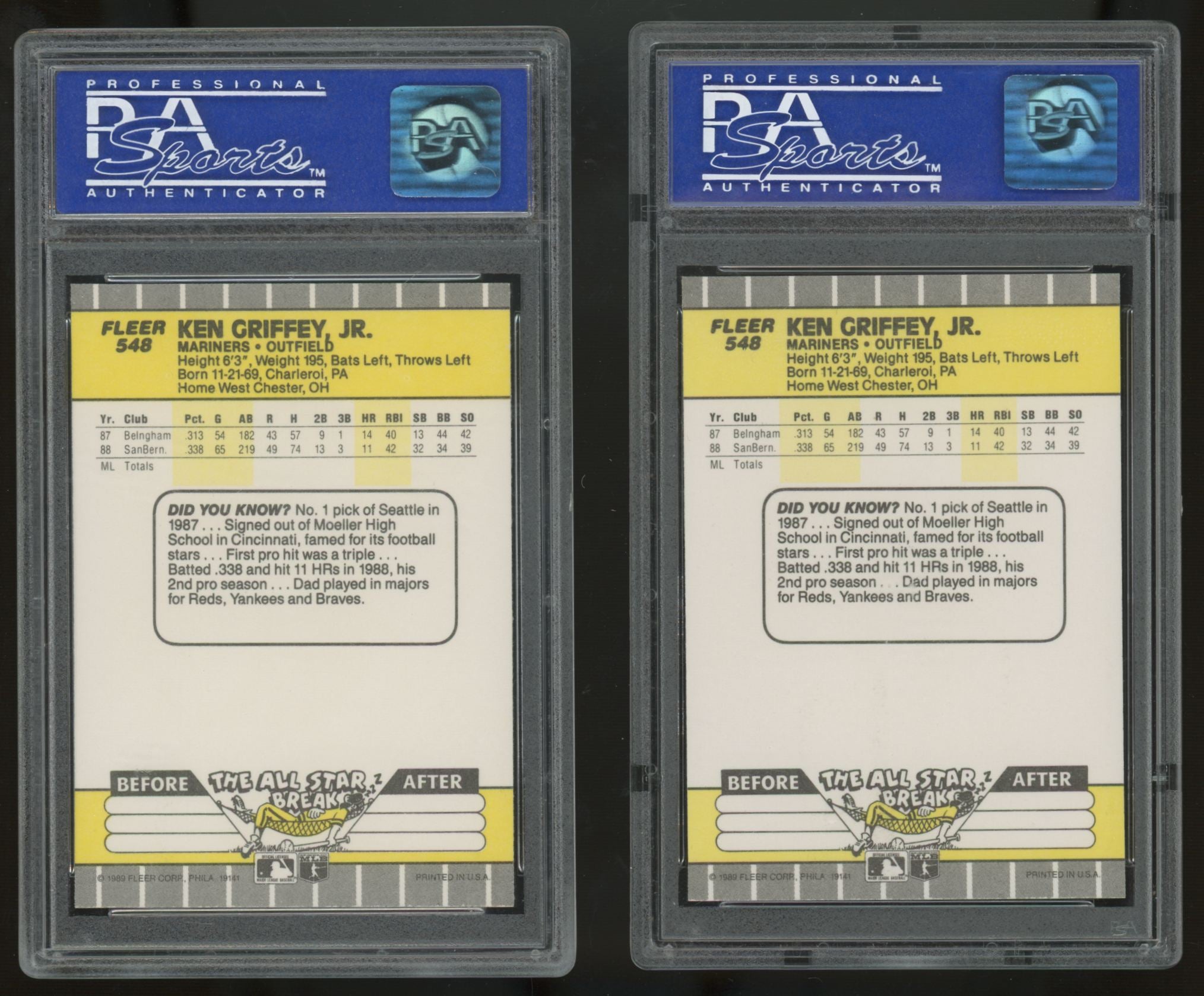 1989 Fleer Ken Griffey Jr. RC #548 PSA 9 Lot of 10 "A"