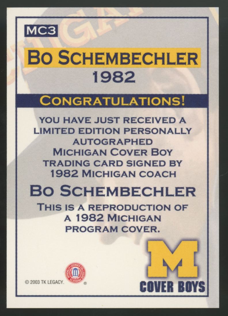 2003 TK Legacy Bo Schembechler Michigan Cover Boys Auto #MC3