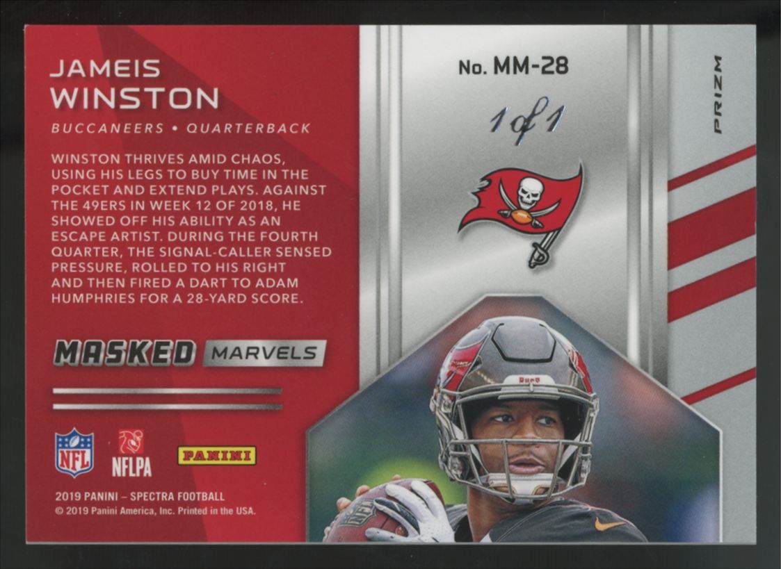2019 Panini Spectra Jameis Winston Masked Marvels Gold Vinyl 1/1 #MM-28