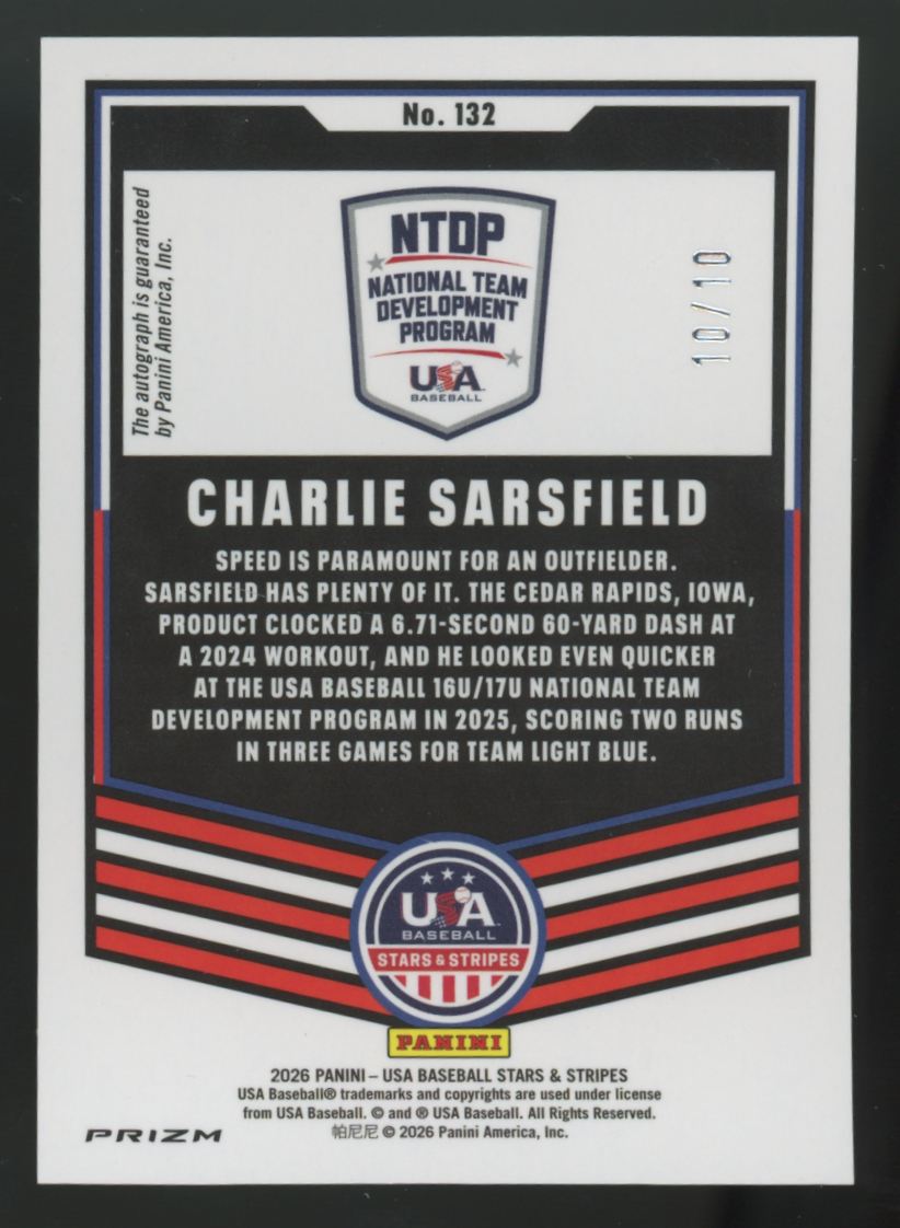 2026 Panini USA Stars & Stripes Charlie Sarsfield Gold Auto /10 #132