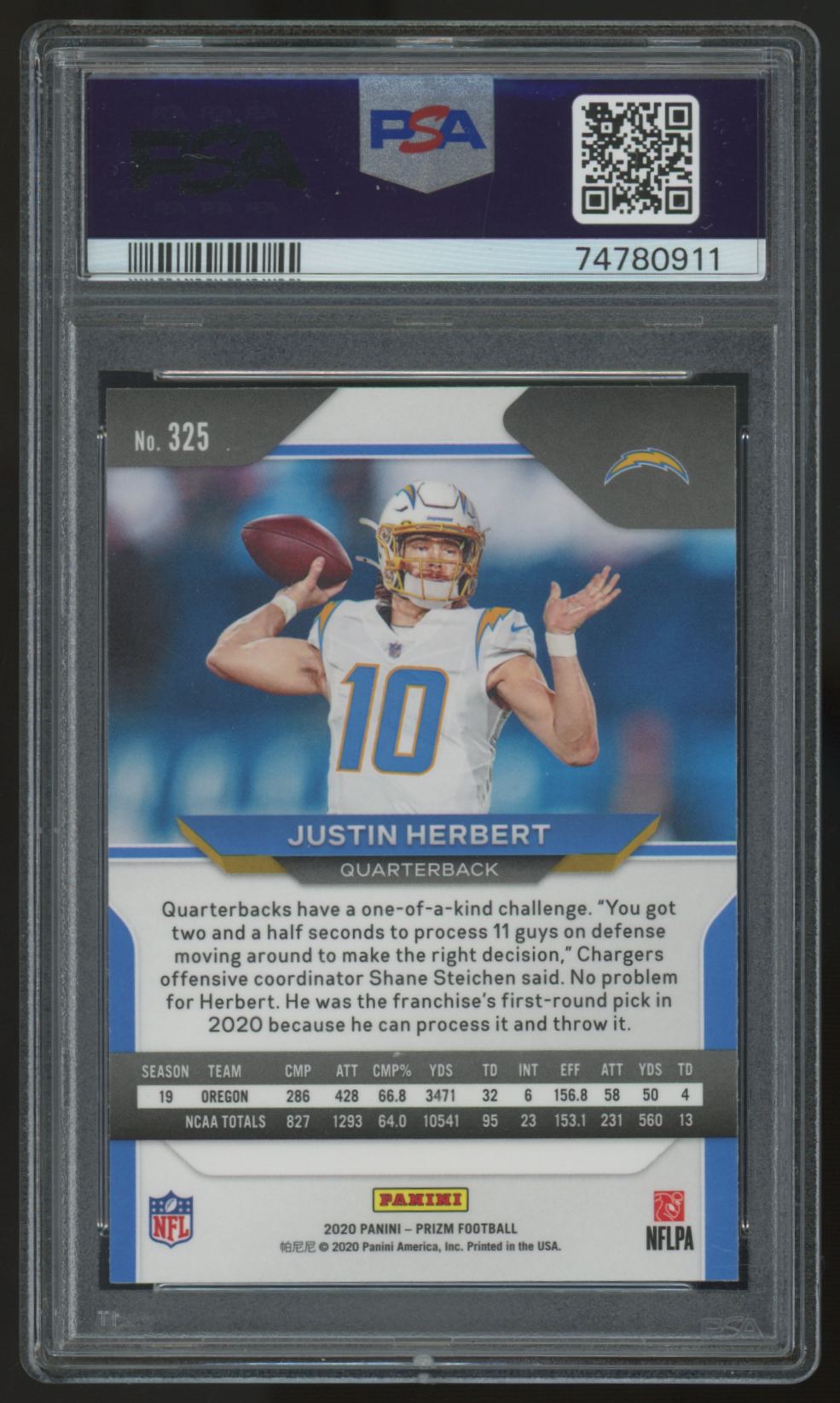 2020 Panini Prizm Justin Herbert RC #325 PSA 9