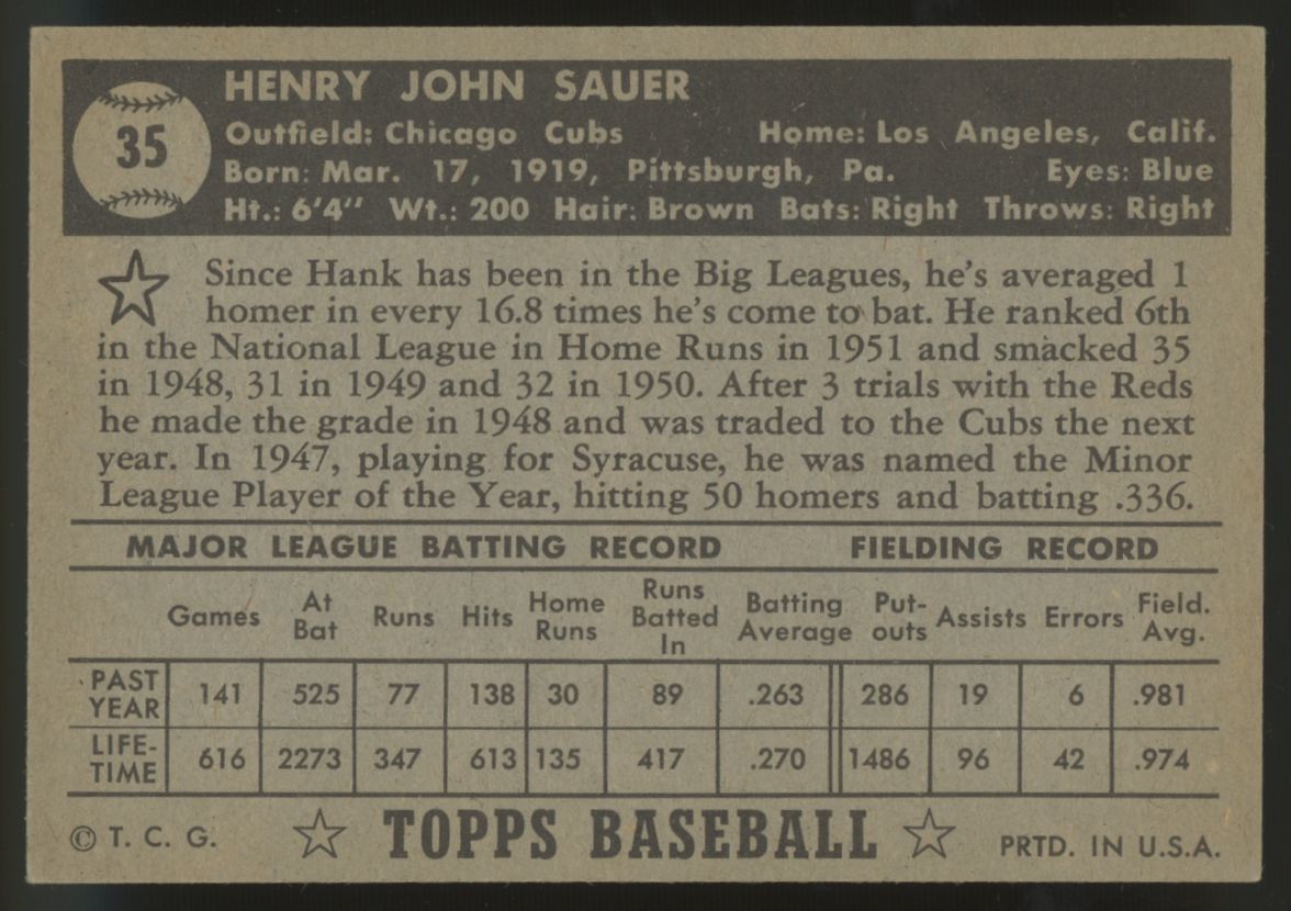1952 Topps Hank Sauer #35 EX+