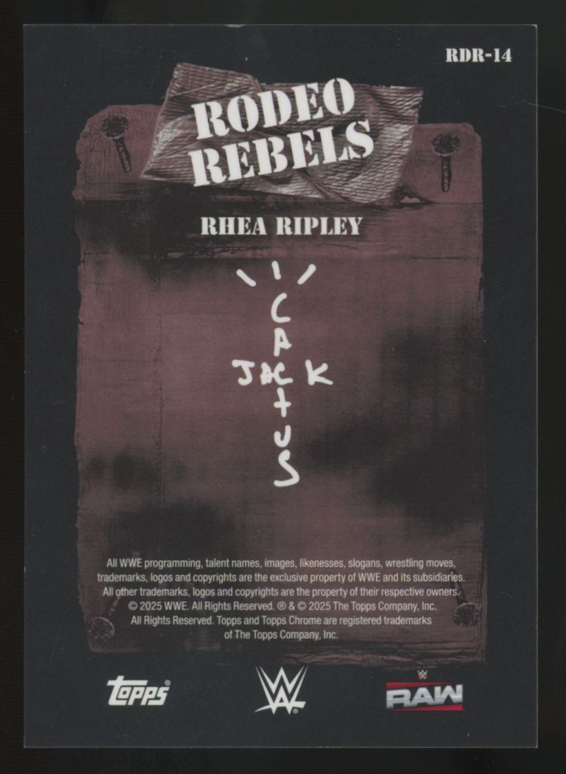 2025 Topps Chrome WWE Cactus Jack Rhea Ripley Gold Rodeo Rebels /50 #RDR-14