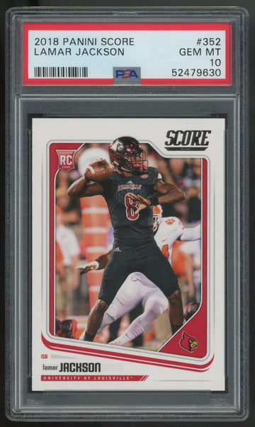 2018 Panini Score Lamar Jackson RC #352 PSA 10
