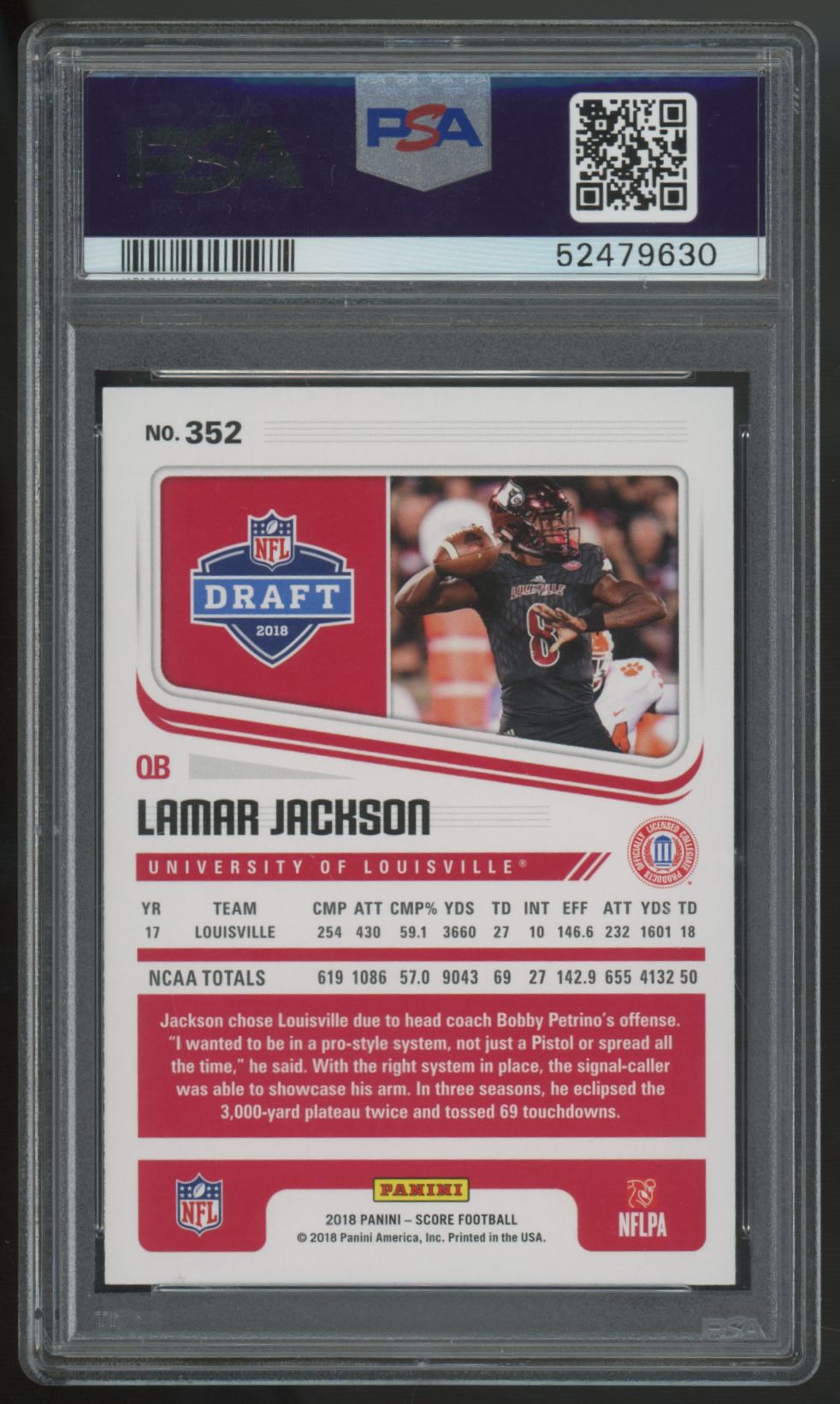 2018 Panini Score Lamar Jackson RC #352 PSA 10