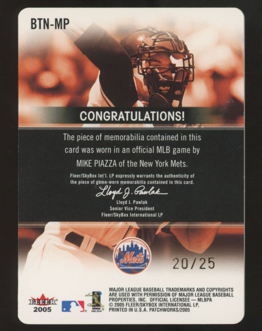 2005 Fleer Patchworks Mike Piazza By The Numbers Patch Die Cut /25 #BTN-MP