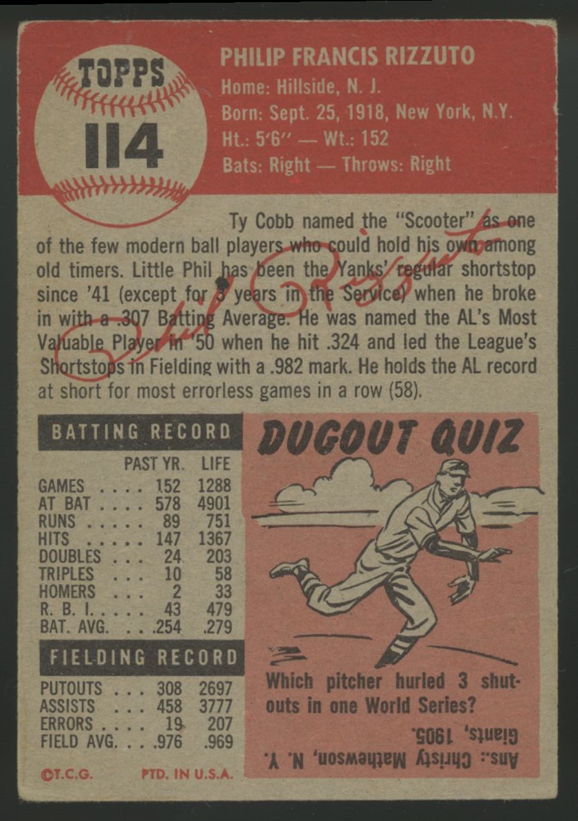 1953 Topps Phil Rizzuto #114 VG+