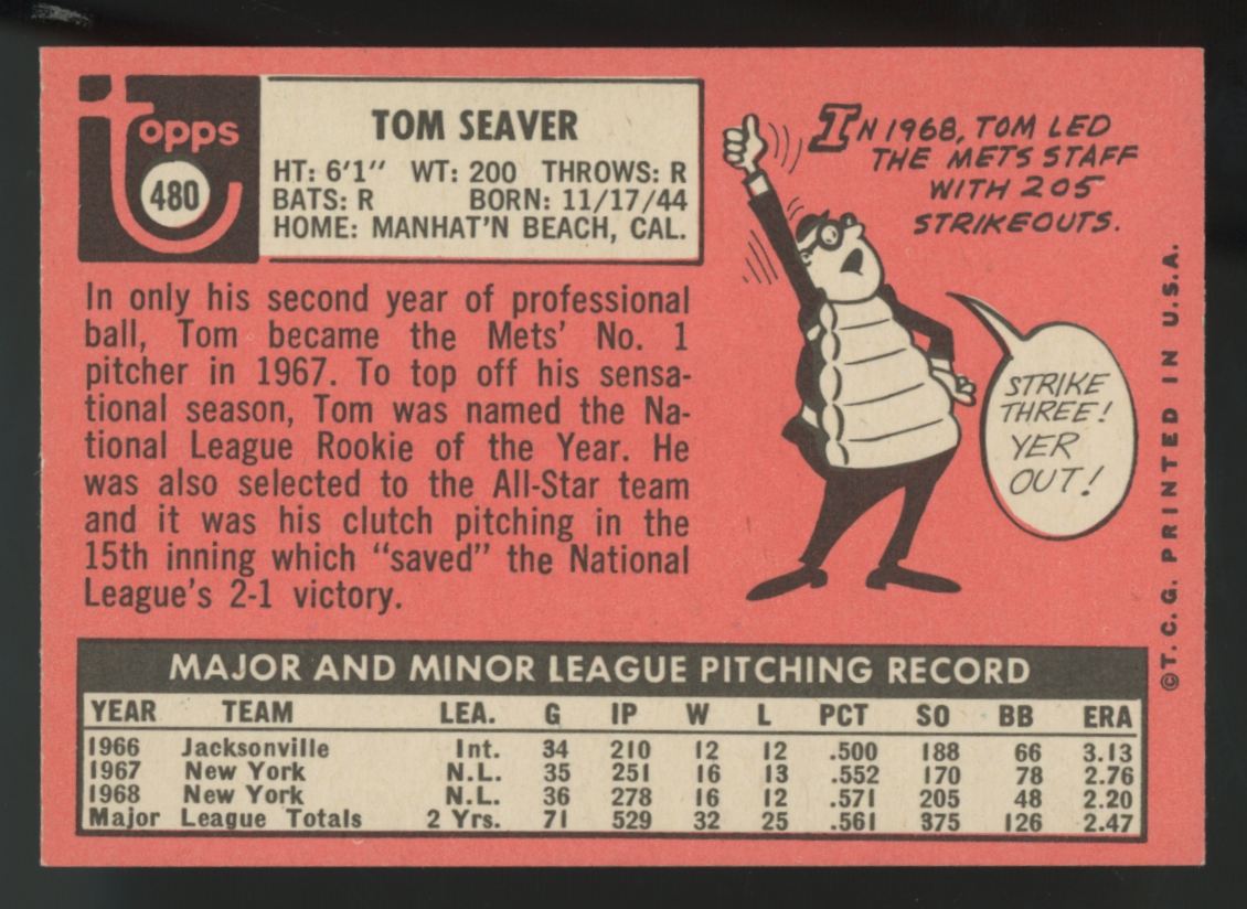 1969 Topps Tom Seaver #480 NM (OC) "C"