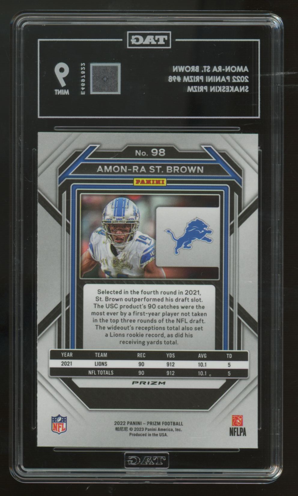 2022 Panini Prizm Amon-Ra St. Brown Snakeskin SSP #98 TAG 9