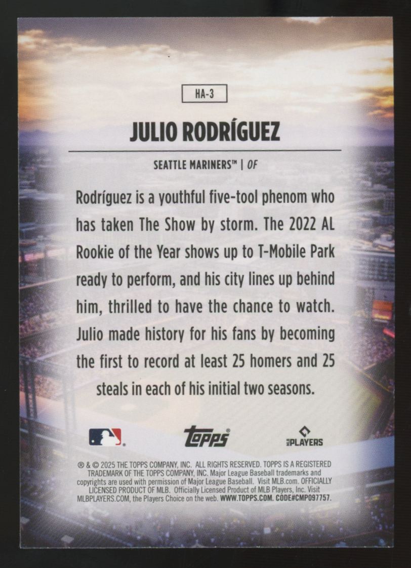 2025 Topps Series One Julio Rodriguez Home Field Advantage #HA-3