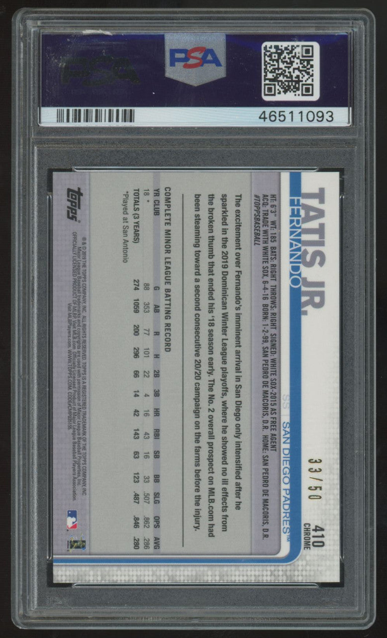 2019 Topps Complete Set Fernando Tatis Jr. RC Chrome Gold /50 #410 PSA 9