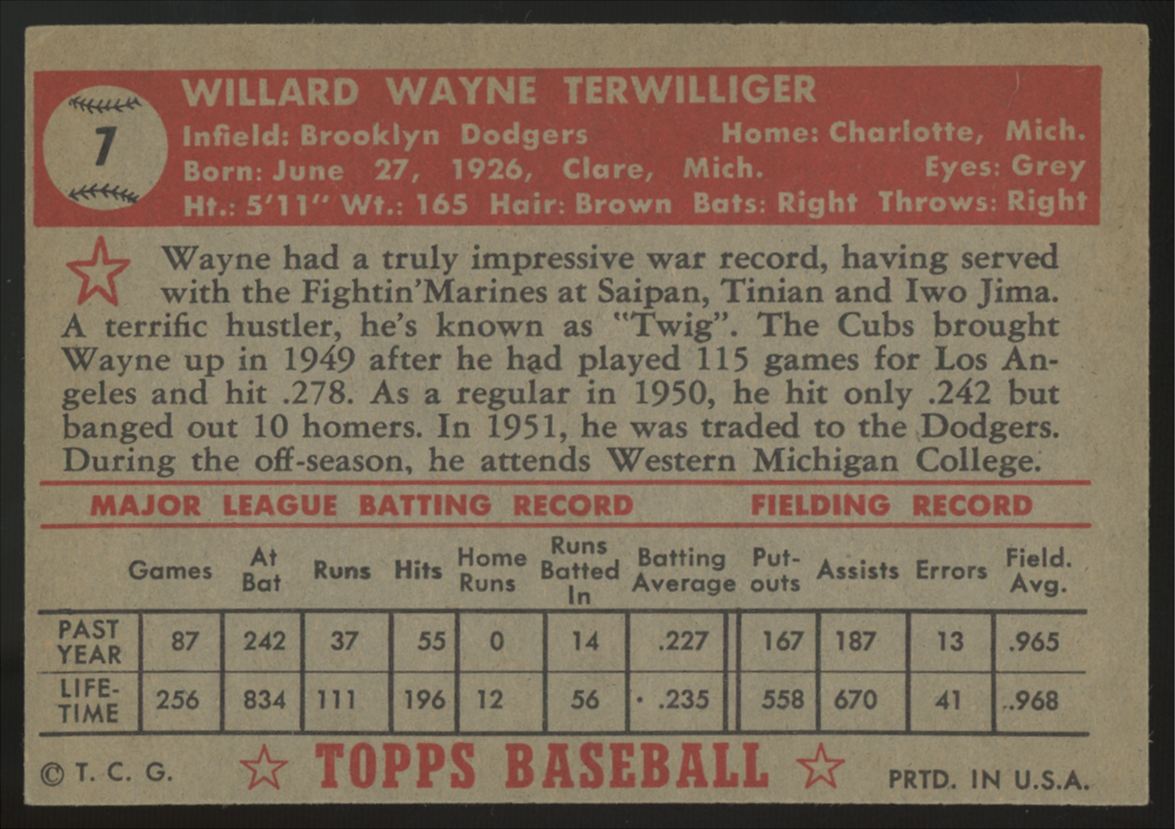 1952 Topps Wayne Terwilliger #7 VG/EX