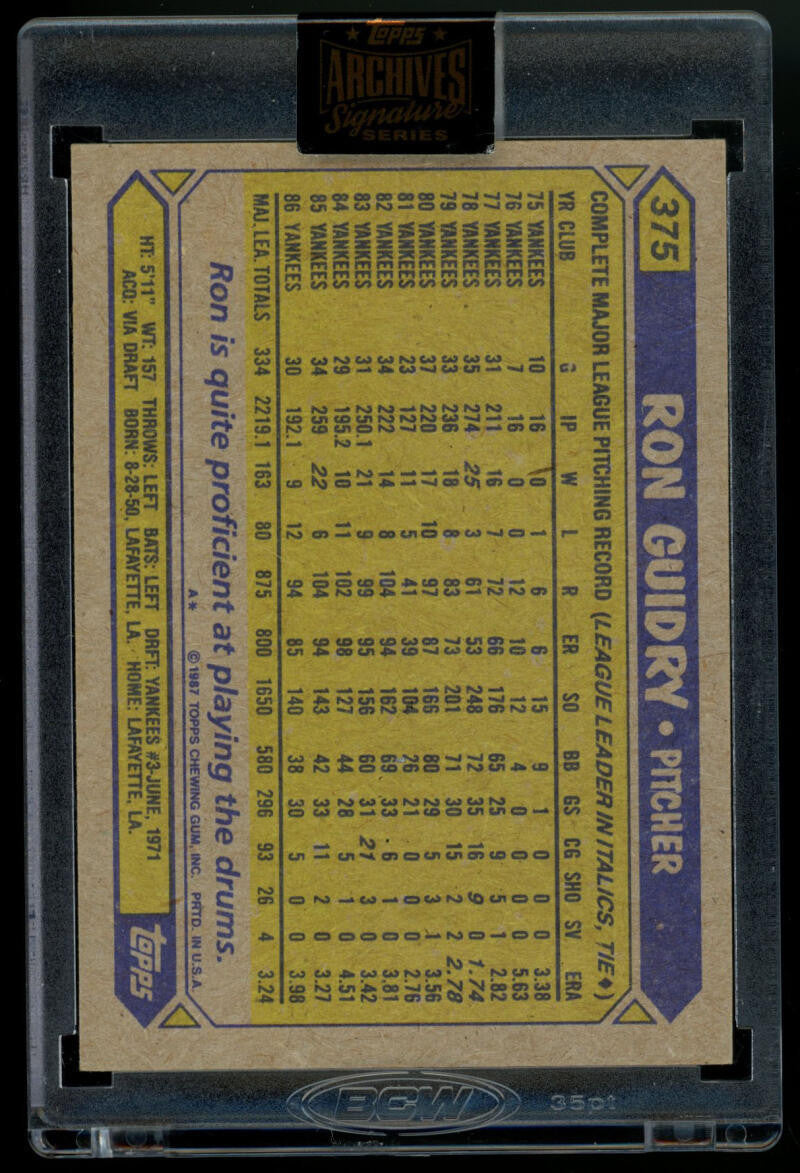 2021 Topps Archives Signature Series Ron Guidry 1987 Topps Auto /99 #375