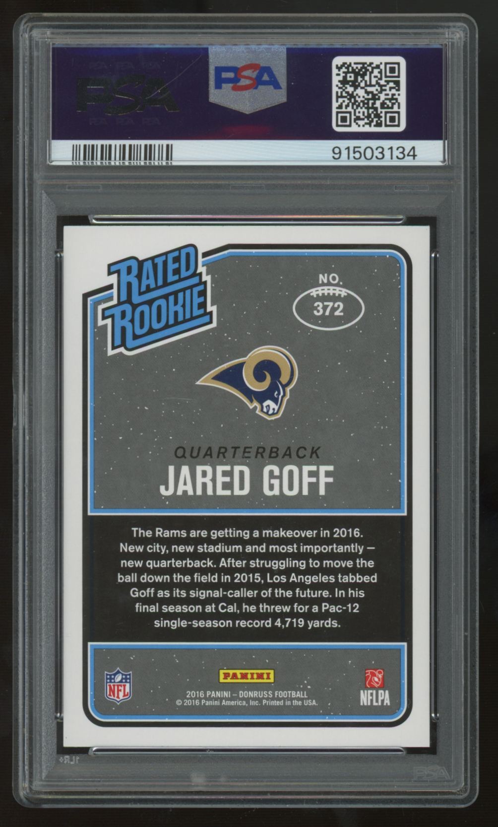 2016 Panini Donruss Jared Goff RC Rated Rookie #372 PSA 10