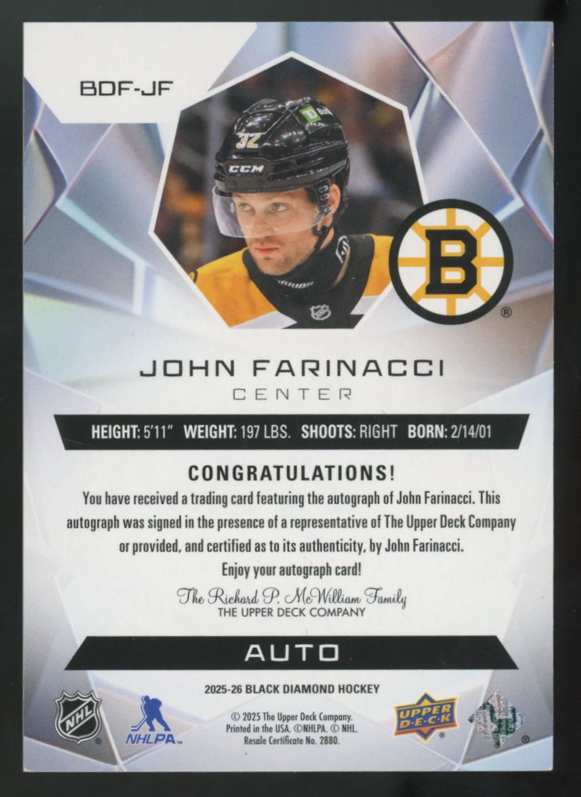 2025-26 Upper Deck Black Diamond John Farinacci Futures Auto /99 #BDF-JF