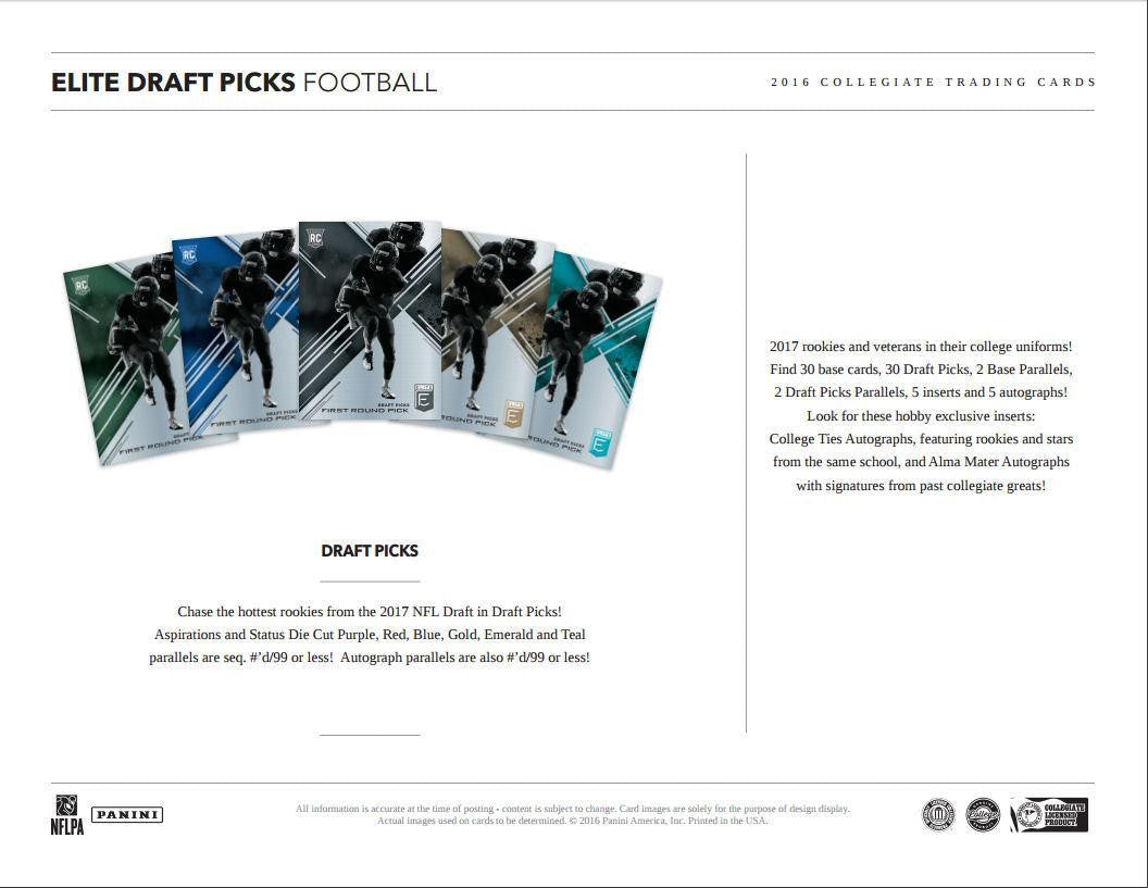 2017 Panini Elite Draft Picks Collegiate Football Hobby Box