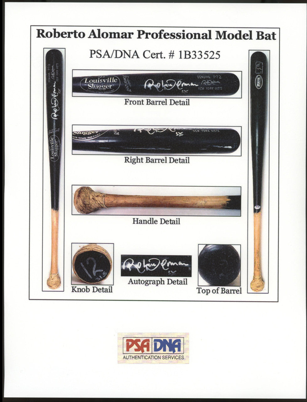 Roberto Alomar Signed Autographed Game Used Louisville Slugger Bat PSA GU 9