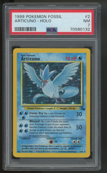1999 Pokemon Articuno Fossil Unlimited Holo #2 PSA 7