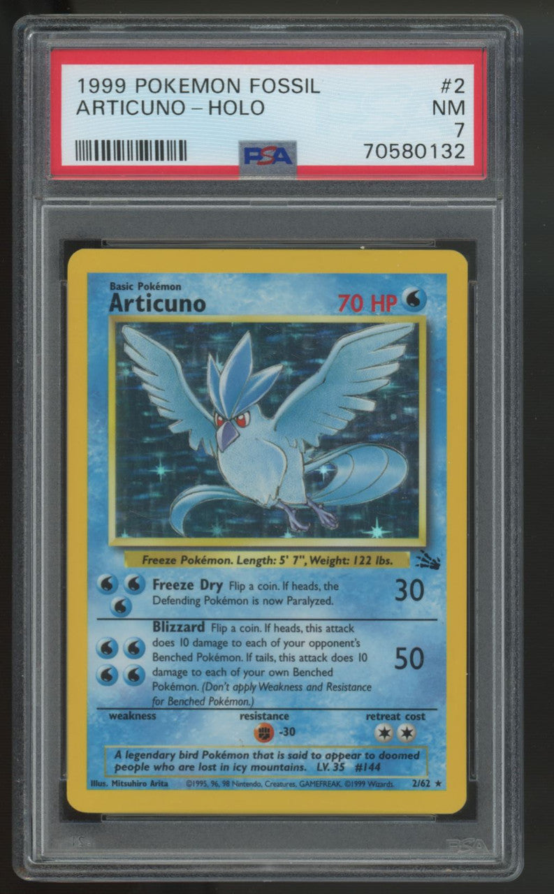 1999 Pokemon Articuno Fossil Unlimited Holo #2 PSA 7