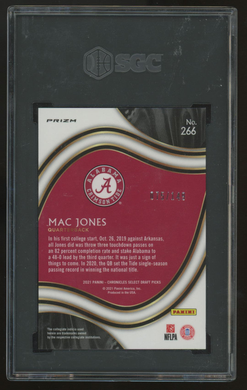 2021 Panini Chronicles Select Draft Mac Jones RC Red Prizm /149 #266 SGC 9.5