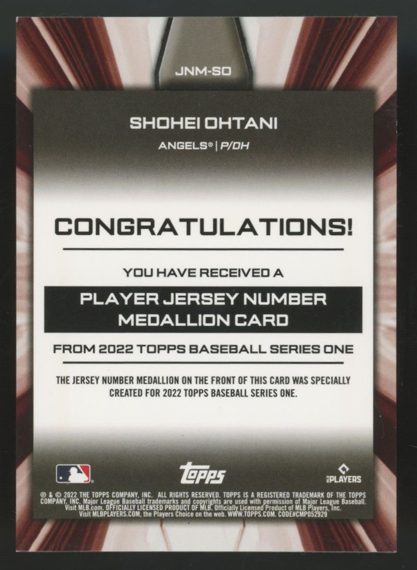 2022 Topps Series One Shohei Ohtani Jersey Number Medallion Patch #JNM-SO