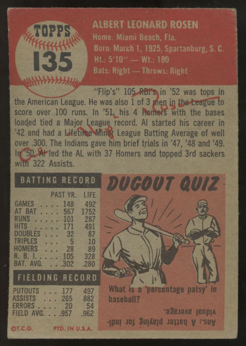 1953 Topps Al Rosen #135 VG