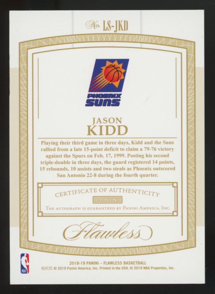 2018-19 Panini Flawless Jason Kidd Legendary Gold Scripts Auto /10 #LS-JKD
