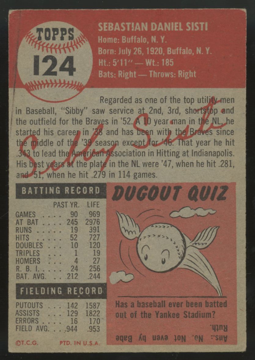 1953 Topps Sibby Sisti #124 VG