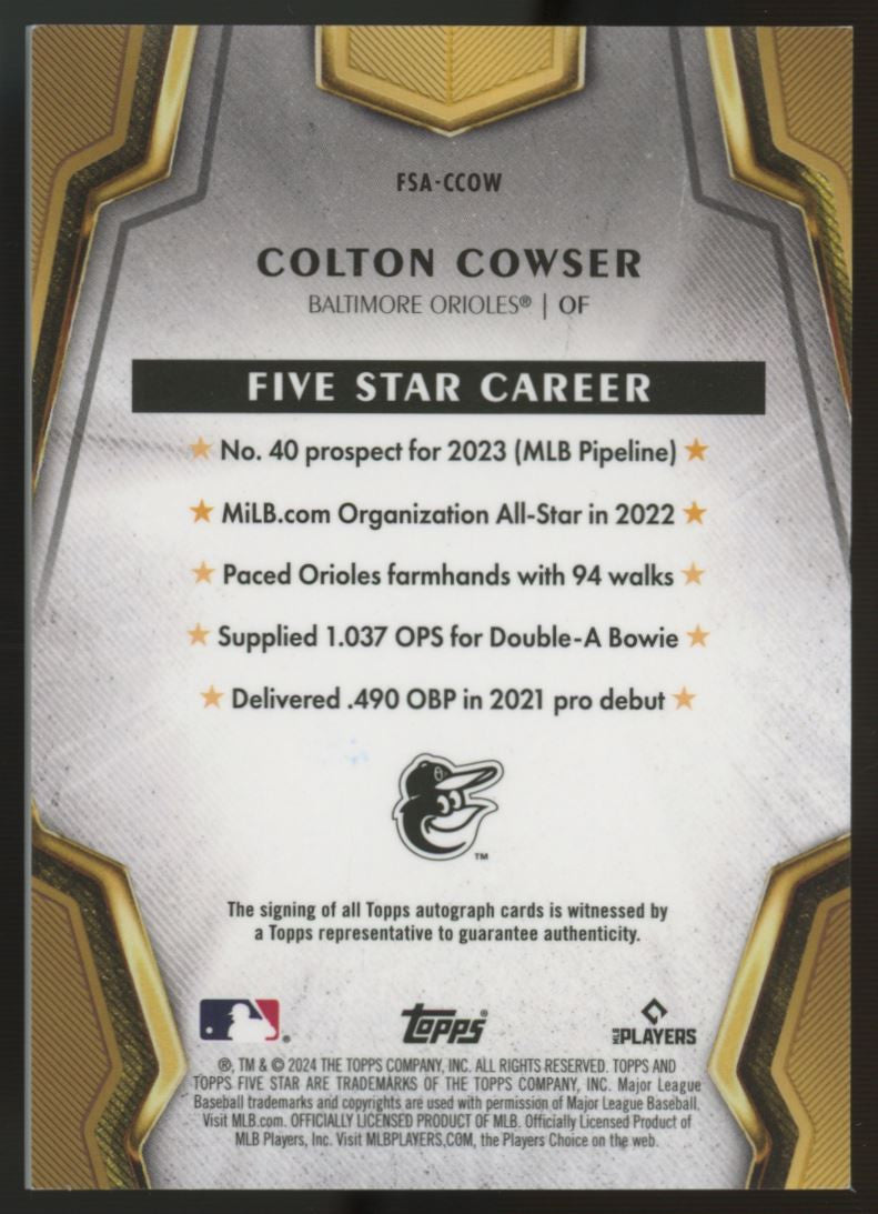 2024 Five Star Colton Cowser RC Auto Purple /50 #FSA-CCOW