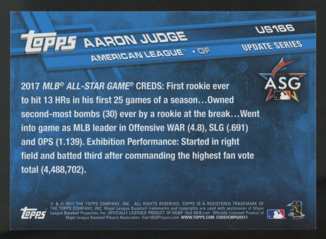 2017 Topps Update Aaron Judge RC All Star Game #US166