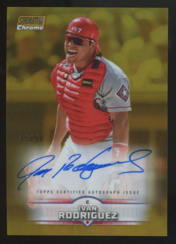 2025 Topps Stadium Club Ivan Rodriguez Chrome Gold Auto /50 #SCCA-IR