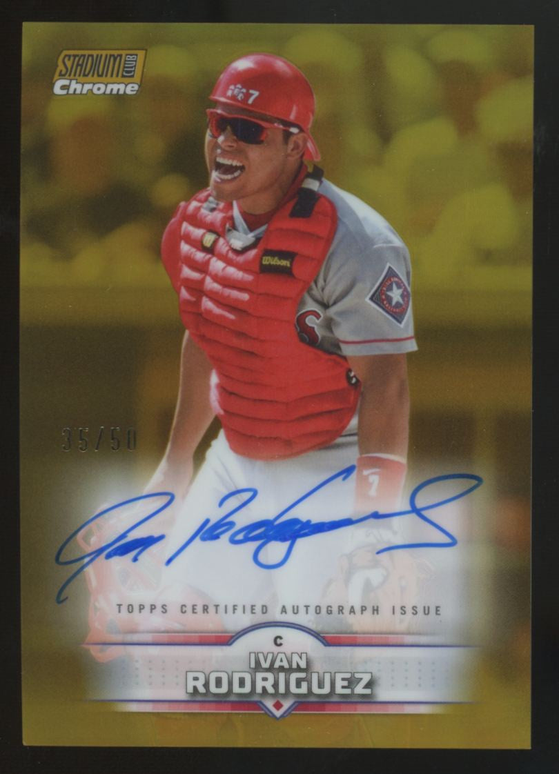 2025 Topps Stadium Club Ivan Rodriguez Chrome Gold Auto /50 #SCCA-IR