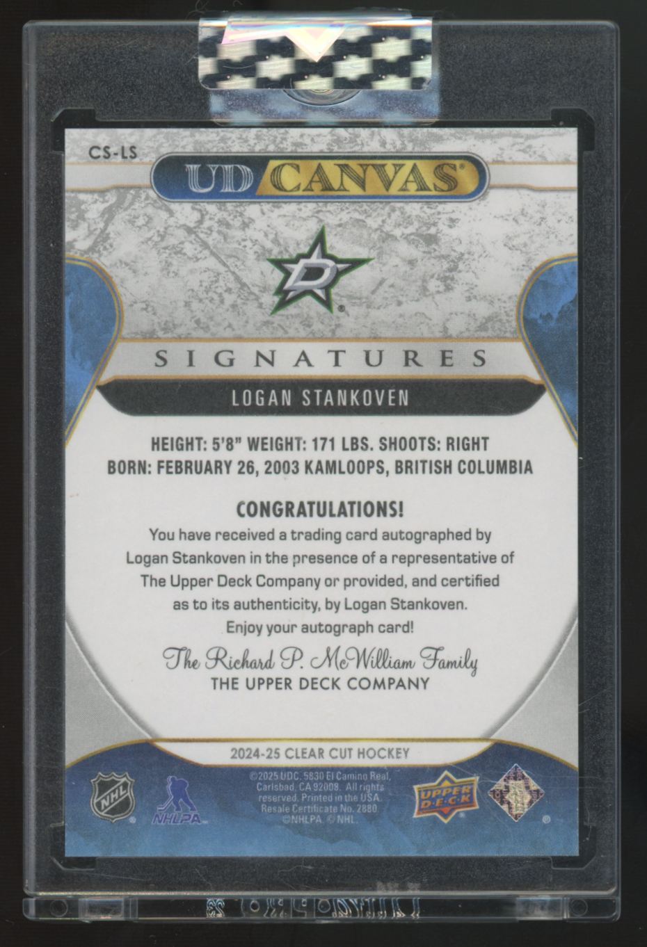 2024-25 Upper Deck Clear Cut Logan Stankoven Canvas Auto #CS-LS