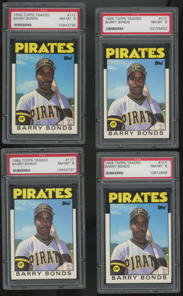 1986 Topps Traded Barry Bonds RC #11T PSA 8 (Lot Of 10)