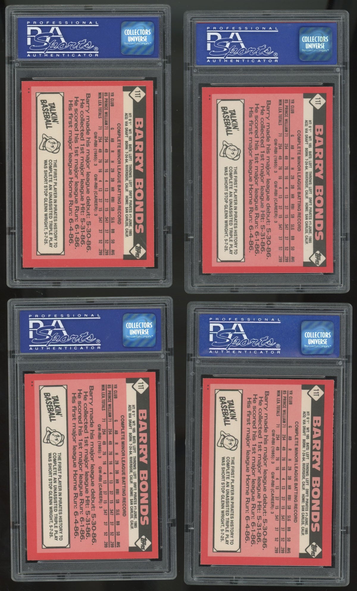 1986 Topps Traded Barry Bonds RC #11T PSA 8 (Lot Of 10)