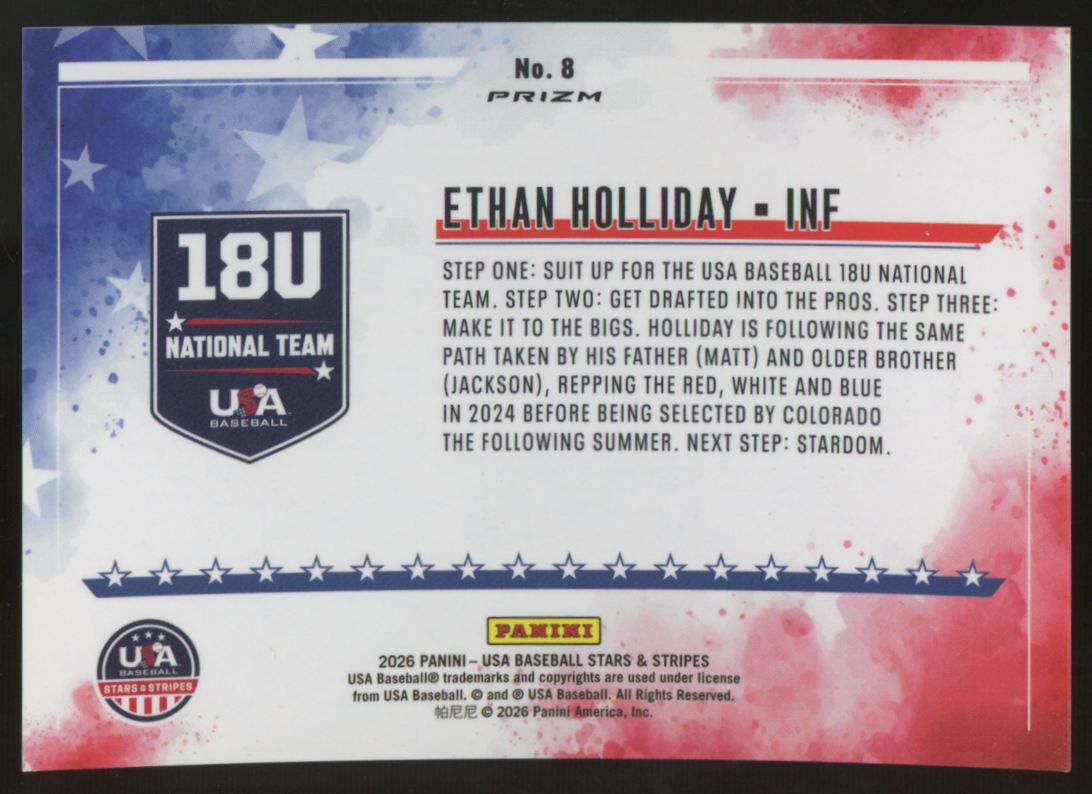 2026 USA Baseball Stars & Stripes Ethan Holliday Color Blast Prizm SSP #8