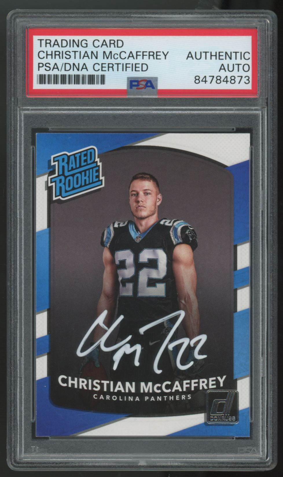 2017 Donruss Christian McCaffrey RC Rated Rookie Signed Auto #318 PSA Authentic