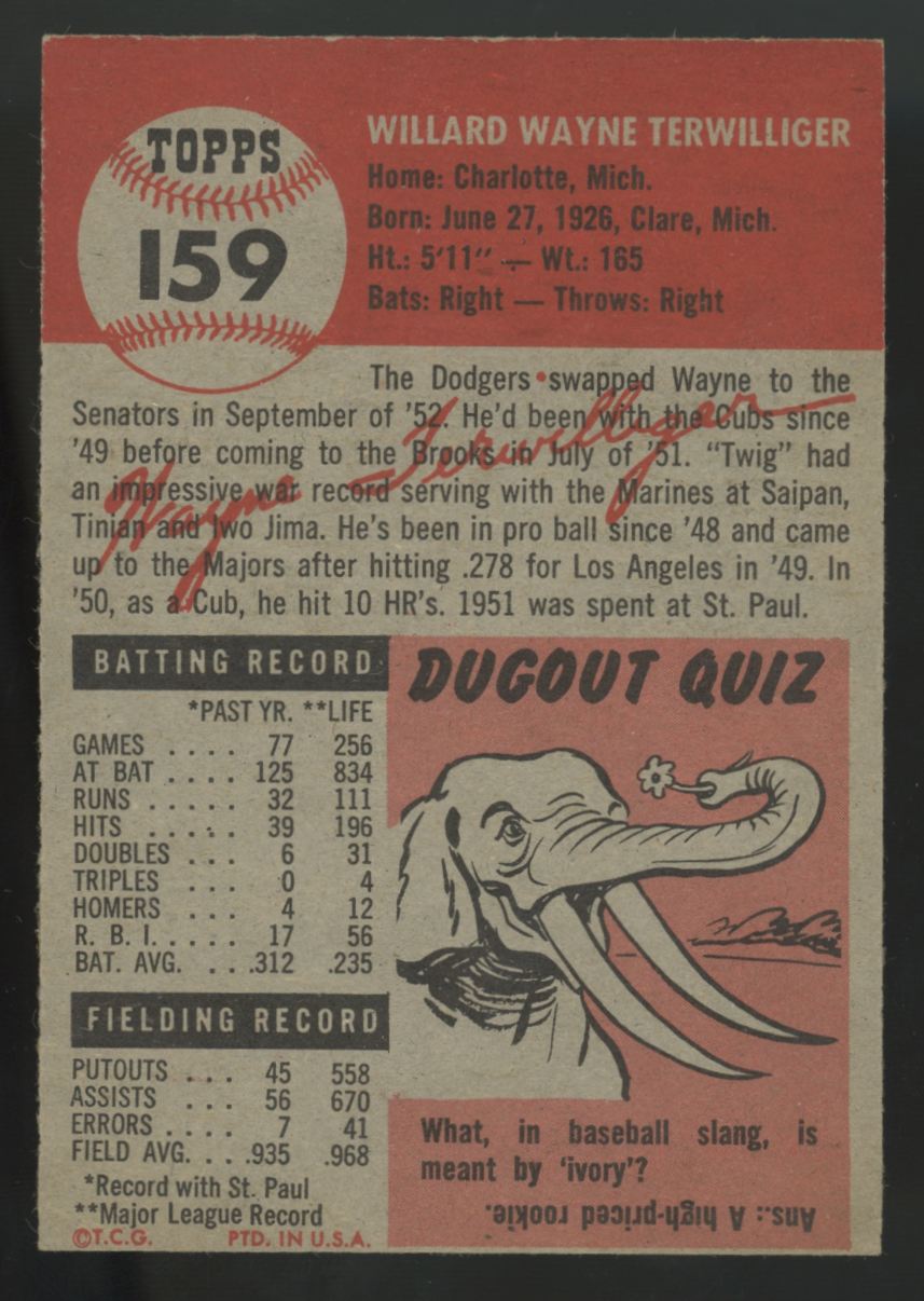 1953 Topps Wayne Terwilliger #159 EX