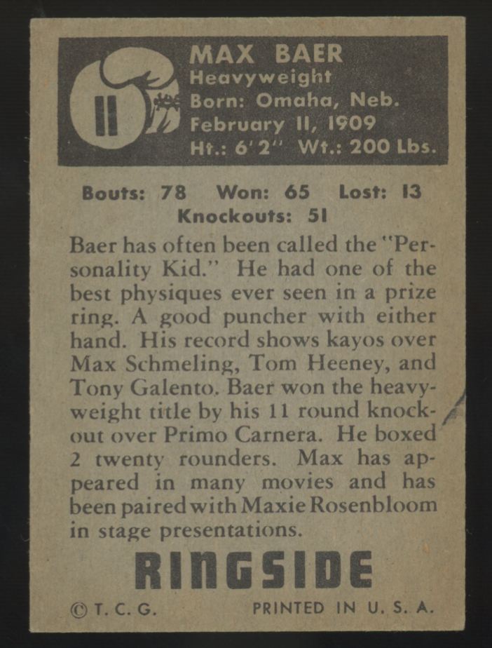 1951 Topps Ringside Max Baer #11 EX