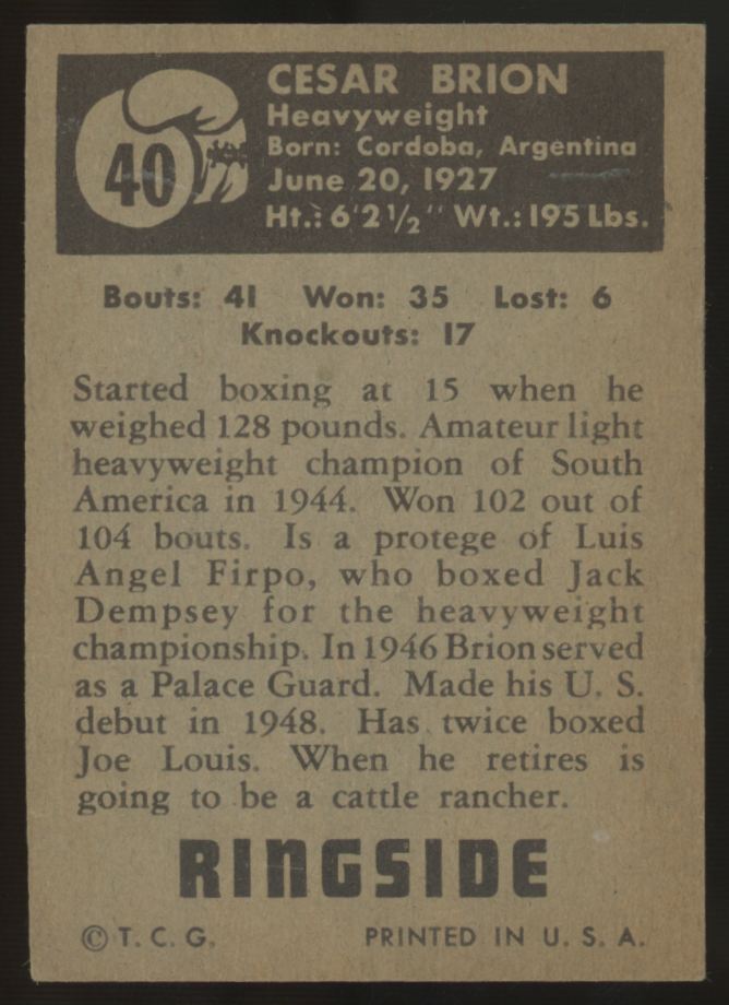 1951 Topps Ringside Cesar Brion #40 Good (Crease)