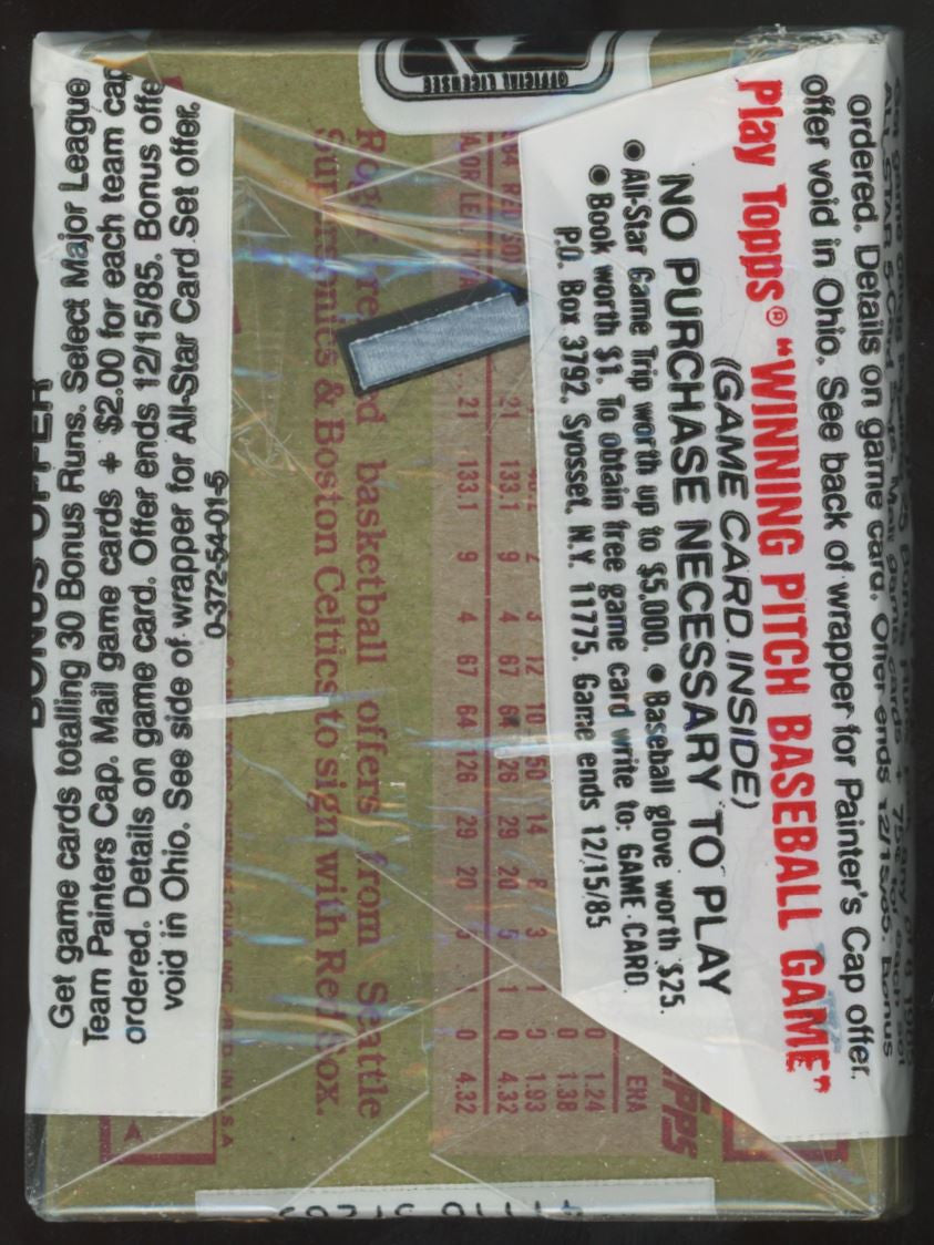 1985 Topps Baseball Cello Pack Sealed Roger Clemens RC On Back