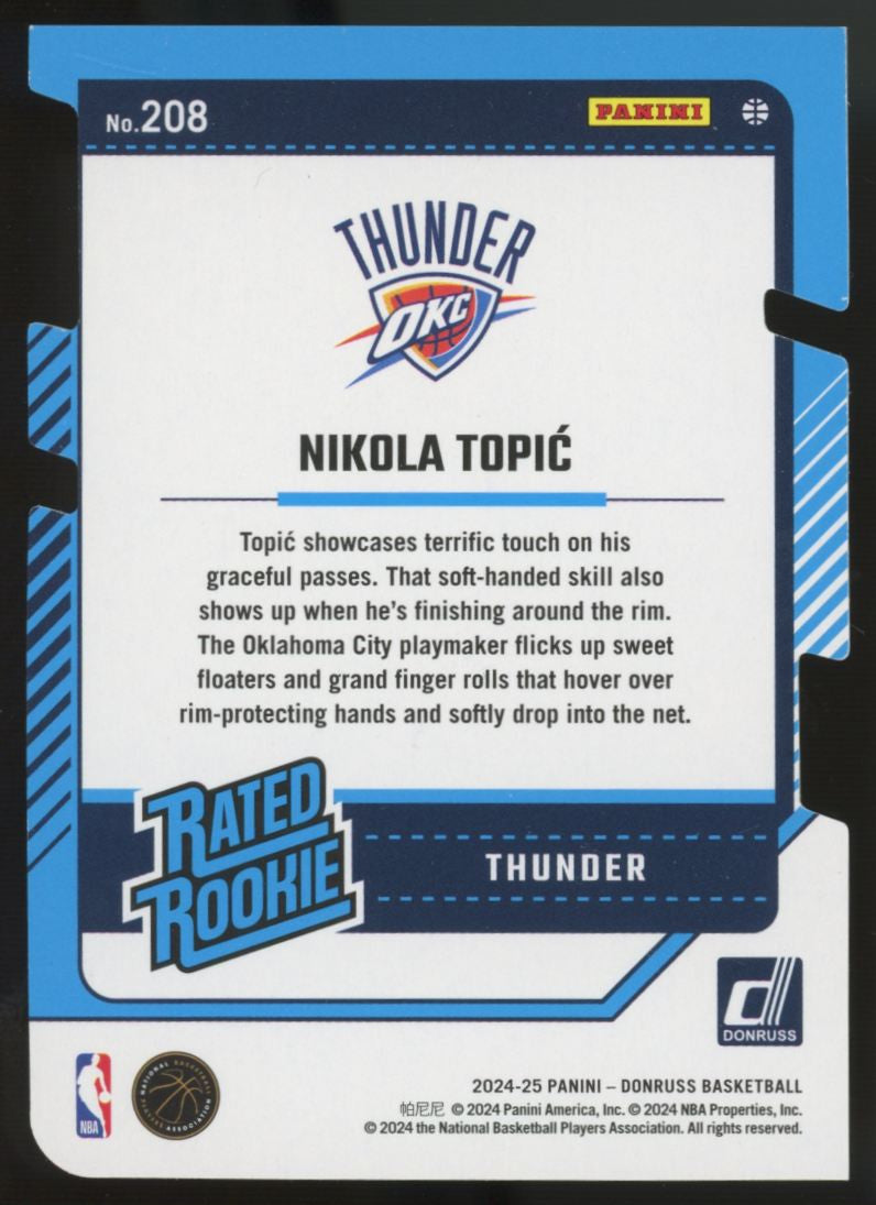 2024/25 Donruss Nikola Topic RC Rated Rookie Silver Die-Cut /75 #208