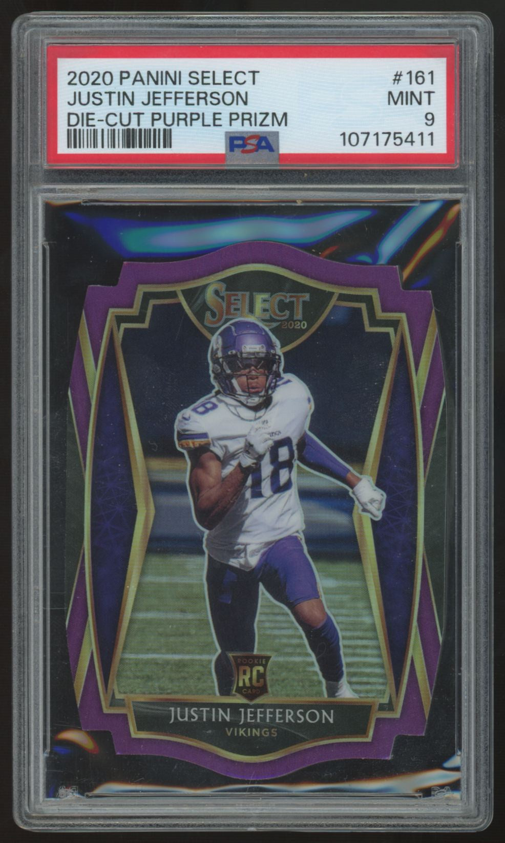 2020 Panini Select Justin Jefferson RC Premier Level Die-Cut Purple #161 PSA 9