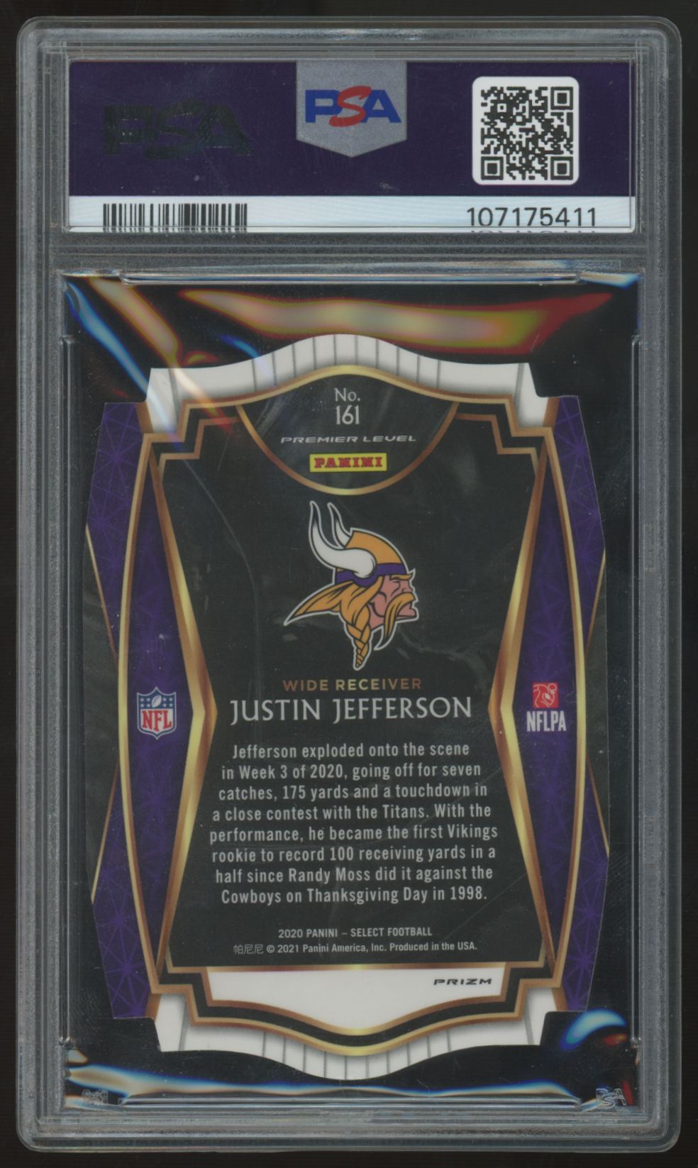 2020 Panini Select Justin Jefferson RC Premier Level Die-Cut Purple #161 PSA 9