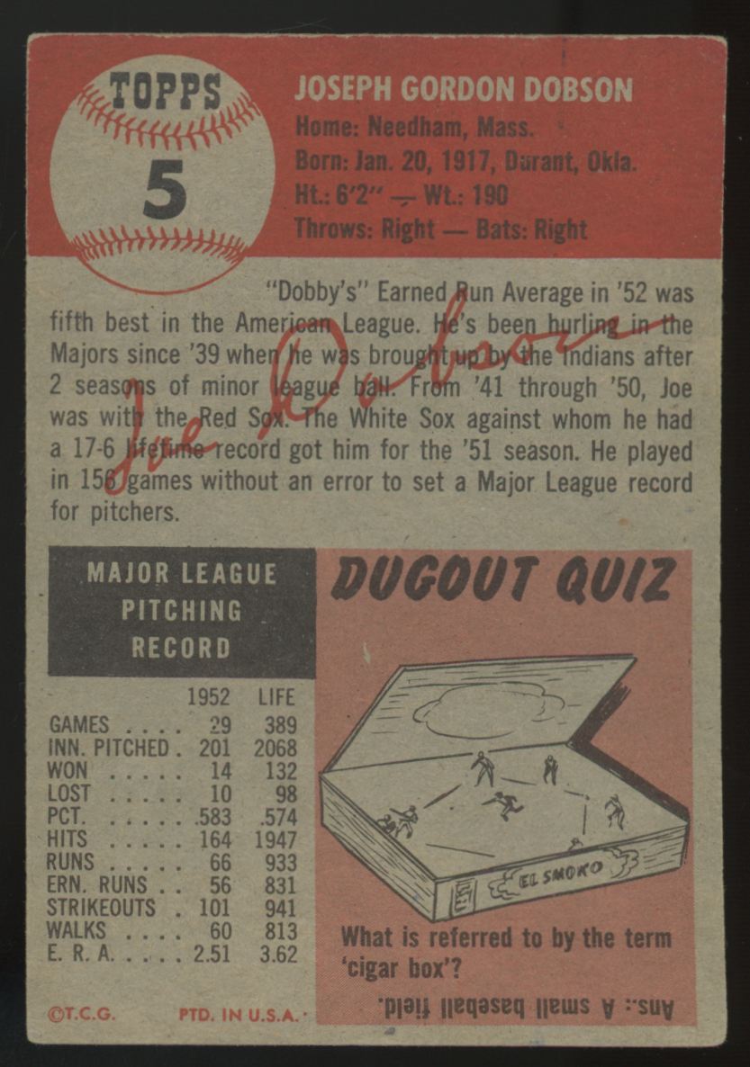 1953 Topps Joe Dobson #5 VG "A"