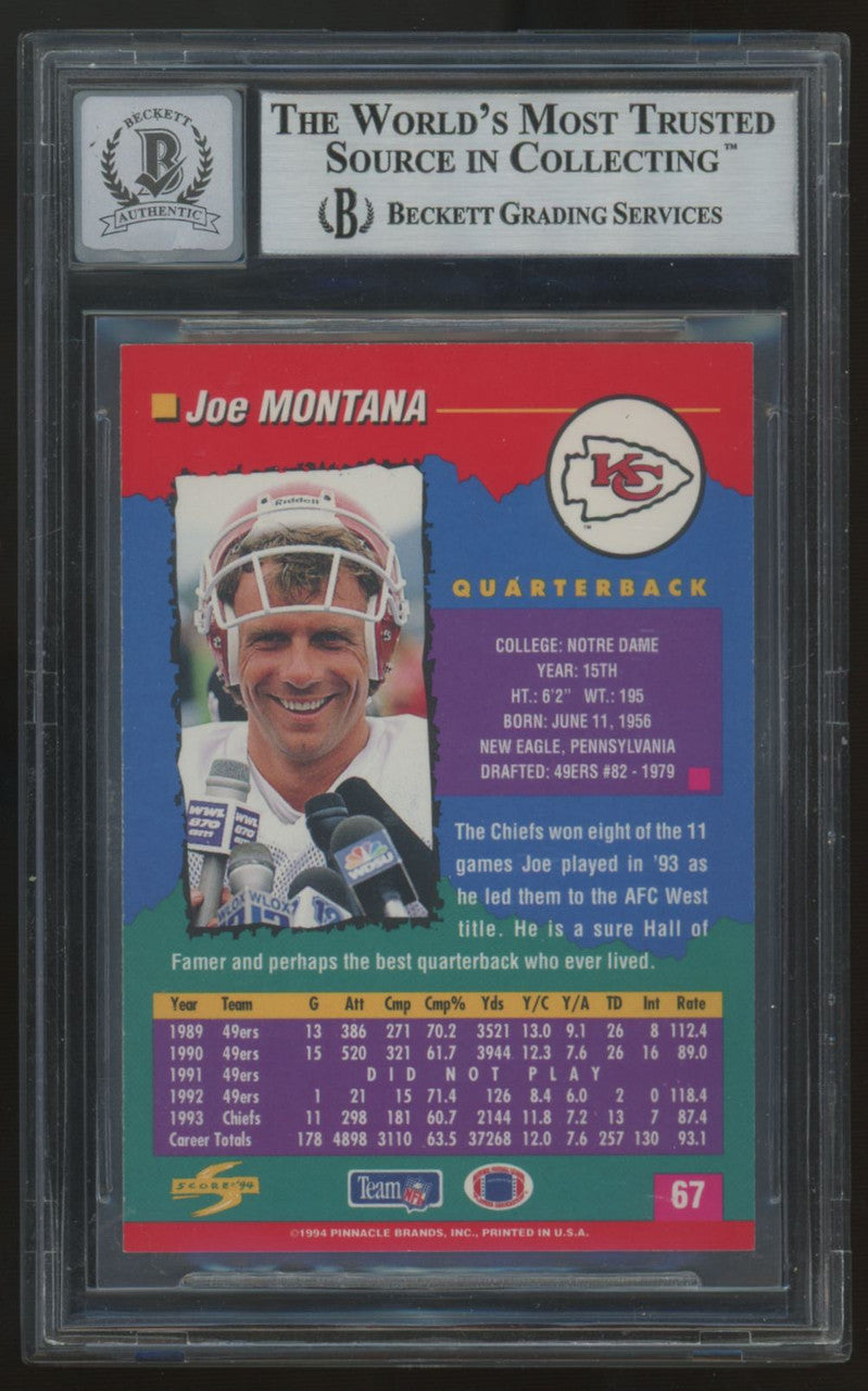 1994 Score Joe Montana Signed Auto BGS Authentic Auto 10
